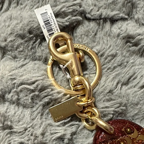 Coach Rainbow Glitter Heart Keychain with Gold Hardware - Picture 6 of 9